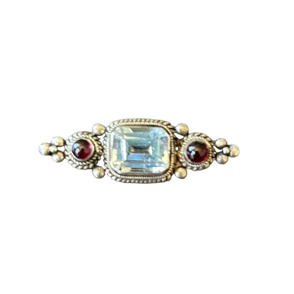 Blue Topaz and Garnet Sterling Silver Pin - Picture 1 of 6
